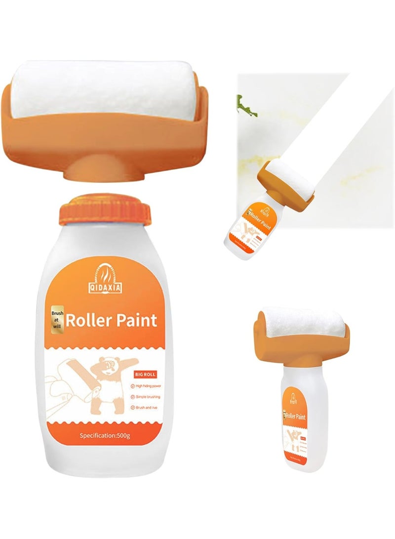 بكرة طلاء لإصلاح عيوب الجدران باللون الأبيض، 500 جم؛ أسطوانة طلاء لاتكس سريعة الجفاف لإصلاح الجدران، فرشاة دوارة لإصلاح الجدران، محلول للخدوش والكتابات على الجدران والشقوق - Image 1